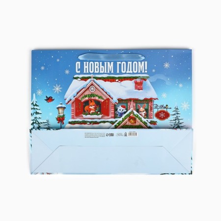 Package Gift New Year Laminated "New Year's House", L 31 x 40 x 11.5 cm, New Year-4