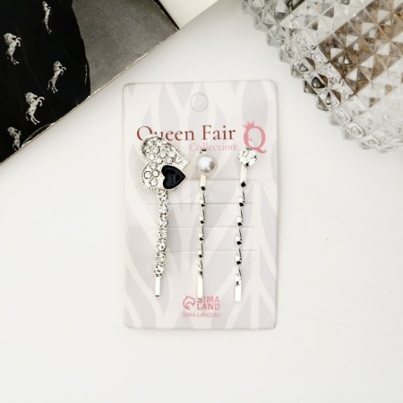 Invisible hair "Altair" (set of 3 pcs) heart, 5.5 cm, silver-1