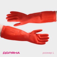 Gloves of household latex shares, size L, 38 cm, long cuffs, red color