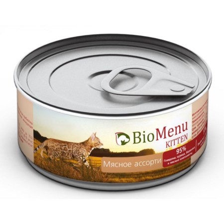 Canned food Biomenu Kitten for kittens, paste meat assorted 95%-mo, 100 g.