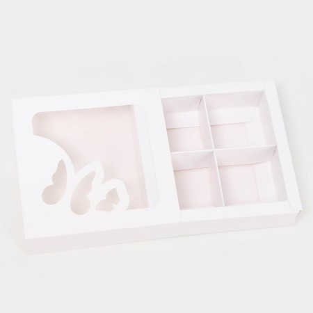 Box for 4 sweets cutting down, "butterflies", white 12.5 x 12.5 x 3.5 cm-2