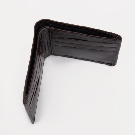 Male purse without fastening, department for bills, for cards, brown color-3
