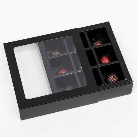 Cardboard box with a shell under 9 sweets, black, 13.7 x 13.7 x 3.5 cm-1