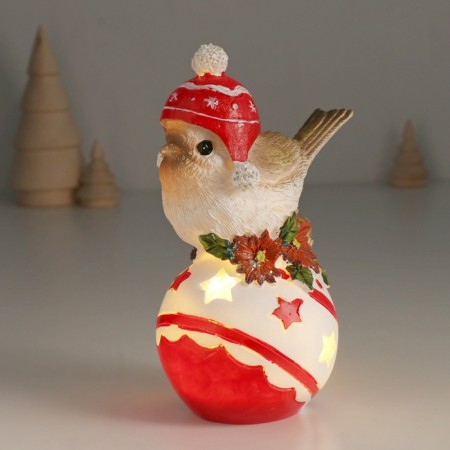 Souvenir Polystone Light "Bird in a hat with pompons on a Christmas ball" 7.5x9.5x15 cm