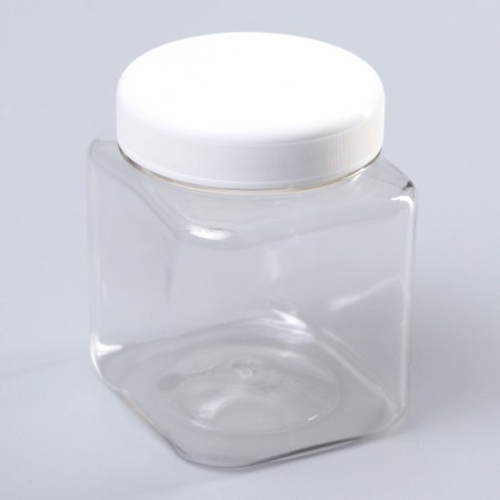 Bank is square, transparent, with a lid, 250 ml