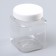 Bank is square, transparent, with a lid, 250 ml