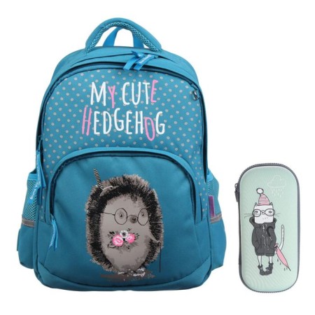 School backpack Bruno VisConti "Hedgehog", 40 x 30 x 19 cm, ergonomic back, pencil case as a gift