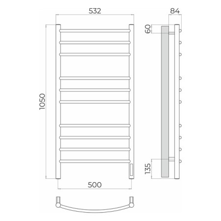 Terminus heated towel rail "Classic" P10, 500x1050 mm, chrome-2