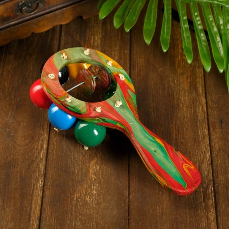 Musical instrument Marakas with balls and plates rainbow 25x13x5 cm mix-2