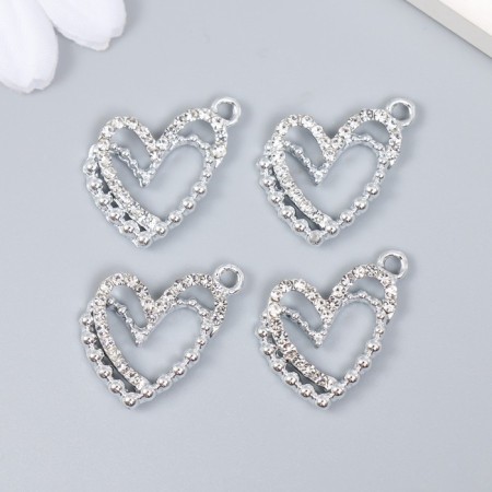 Decor for creativity metal, rhinestones "Two hearts" silver 2x2 cm-2