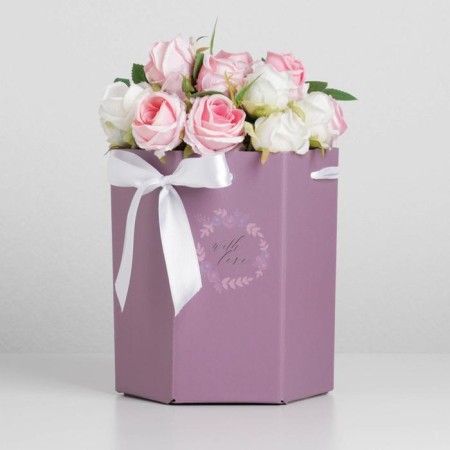 Box a gift folding hexagon "Twilight Lavender", 17 x 14.8 x 19.5 cm