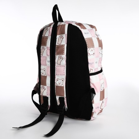 Youth backpack from textiles, 3 pockets, beige/pink color-3