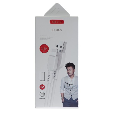 BYZ BC -008I, USB cable - Lightning, 2.4 A, 1 m, silicone, white-2