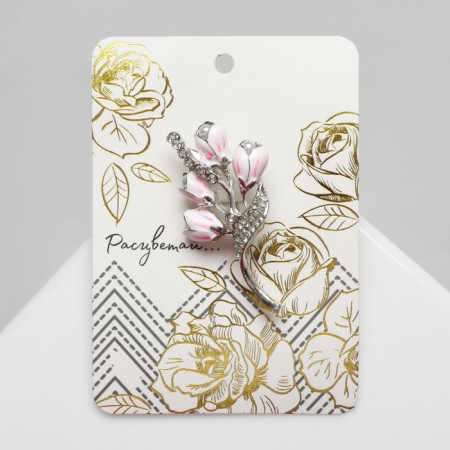 Brooch "Landysh flowers", white-pink color in silver