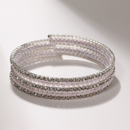 Bracelet spring "Pearls" small, d = 5.5, white color in silver-2