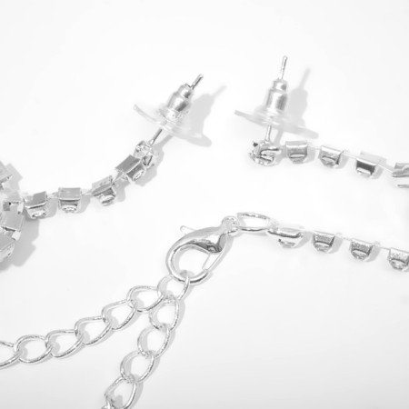 Set 2 objects: earrings, necklace "elite" drops of triangle, pink-white color in silver, 40 cm-1
