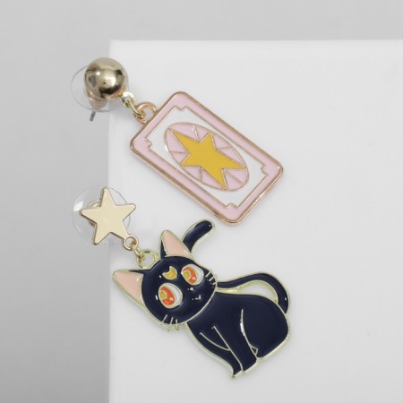 Emall earrings "Moon Prism" Cat, colored in gold-1