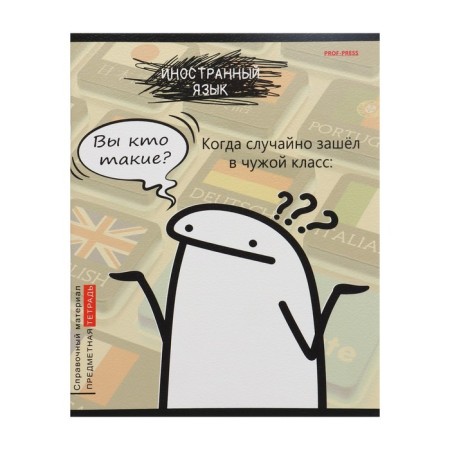 A notebook 48 sheets in a cage school memes "Foreign language", cover coated cardboard, embossing canvas, block offset