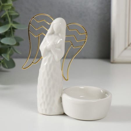 Ceramics candlestick, metal on 1 candle "Angel. Prayer" white 10x5.4x10.7 cm