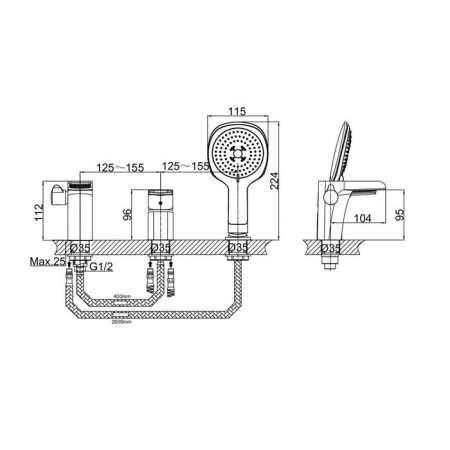 Bath mixer D&K Berlin Steinbeis DA1434216, one -sided, built -in, chrome/white-1