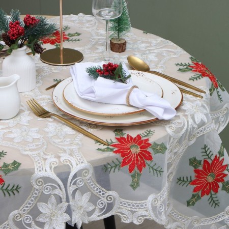 Poansettia tablecloth with embroidery, 85 x 85 ± 5 cm, p/e-1