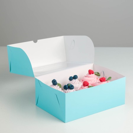 Box for 6 cupcakes with a window, blue, 25 x 17 x 10 cm-1