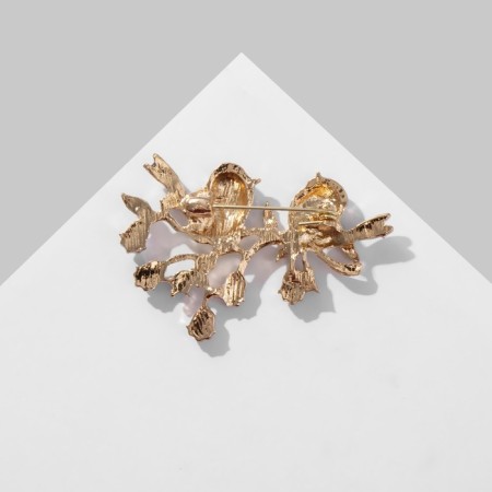 Brooch "Birds" on a flower branch, colored in gold-1