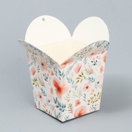 Bonbonnier box, gift packaging, “watercolor flowers”, 7.5 x 8 x 7.5 cm-3