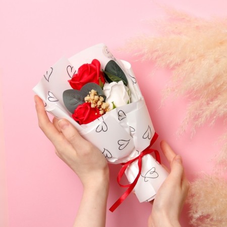 A premium bouquet of red-white soap roses, 3 pcs-4