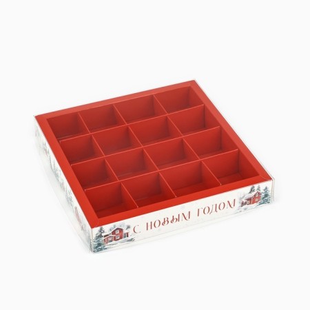 Box for 16 sweets with cells "Snow houses", 19 x 19 x 3 cm, New Year