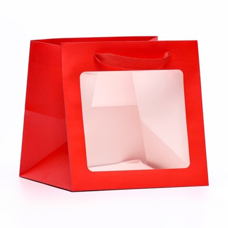 Crafts with a square bottom and window, 20 x 20 x 20 cm, red-1