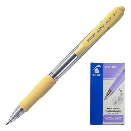 Automatic ballpoint handle Pilot Super Grip, rubber emphasis, 0.7 mm, oil base, blue rod, yellow body