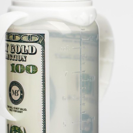 A bottle for feeding “100 dollars”, 250 ml., Classic throat, 3 months, cylinder, with handles-6