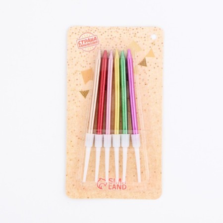 Candles in cocktail cake "Happy Birthday", 6 pcs, 6.5 cm, metallic-2