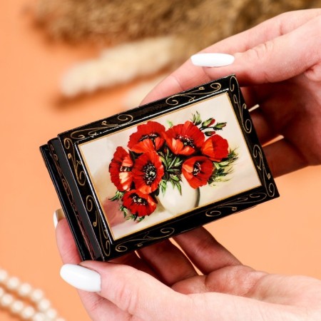 Casket "Poppies in a vase", 6 × 9 cm, lacquer miniature-2