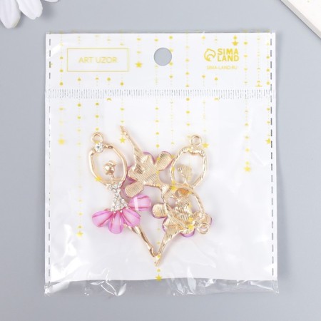 Decor for creativity Metal "Ballerina in the pink pack" gold, rhinestones 6x2.8 cm-4