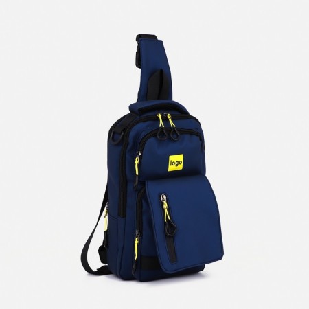 Male sling bag from textiles, with USB, blue color-1