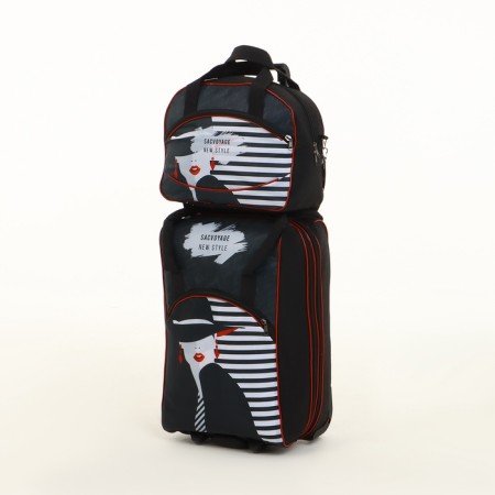 Small Small suitcase 20 "with a bag, a lightning department, with an extension, the color is black