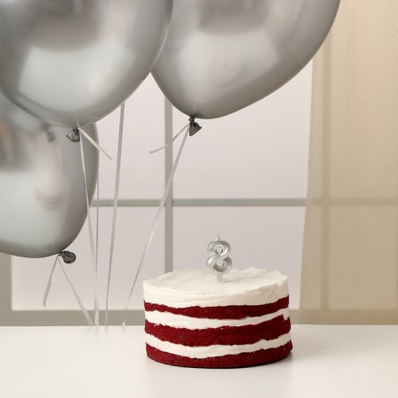 Set of candle in cake + 5 balls, number 8, silver-1