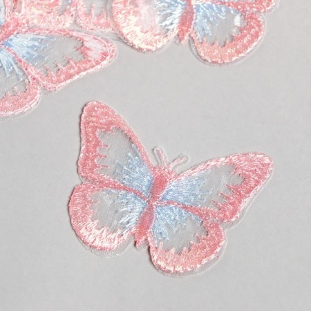 Decor for creativity Textile Embroidery "Butterfly Pink blue" 4.3x5.5 cm