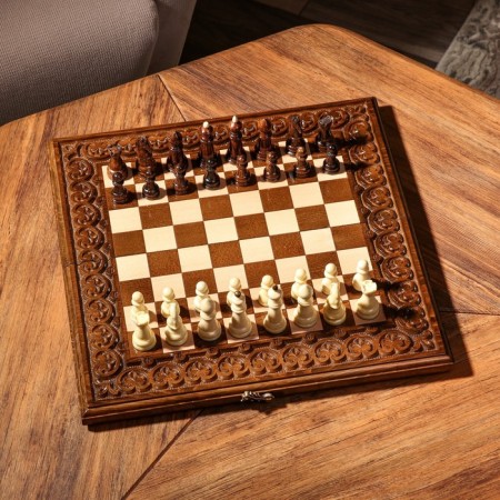 Handmade chess-nards "Patterns with a harsh", 40x20 cm, an array of walnut, Armenia-1