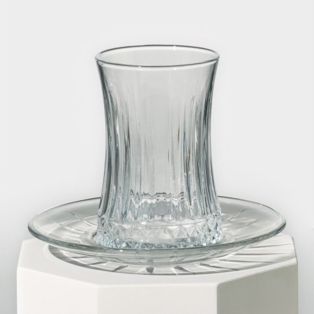 Elysia glass set for tea, 12 items: a glass of 200 ml, 6 pcs, a saucer d = 13 cm, 6 pcs-1