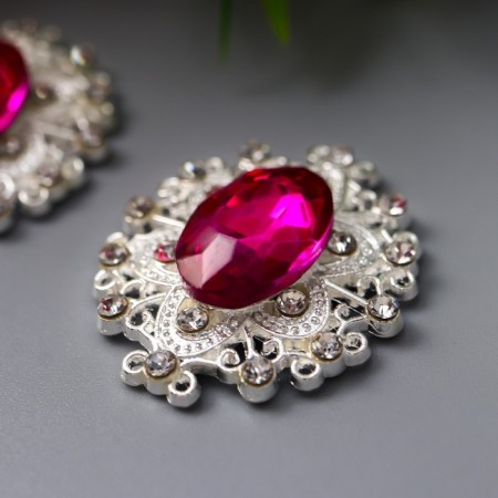 Decor for creativity Metal "Medallion Patal" bright pink crystal set 2 pcs 2.6x2.4 cm 1071417-2