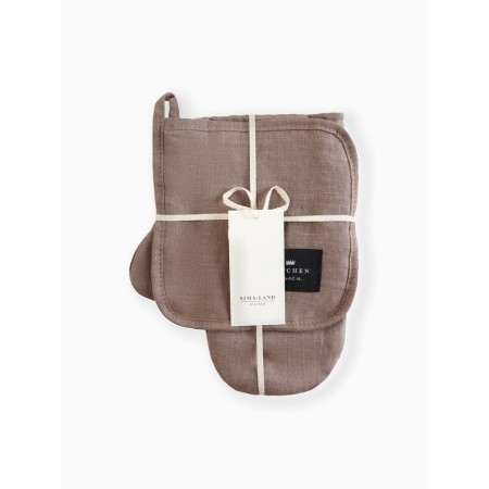 Set of kitchen. Ethel "Woody": mittens 20x28 cm, severity 19x19 cm, flax 100%, 190 g/m2-5