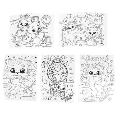 Set for creativity. Coloring mug with postcards "Kittens with gifts"-4