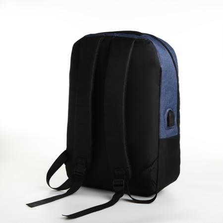 City backpack with USB from textiles with lightning, 2 pockets, black/blue color-4