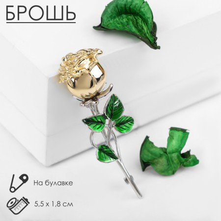Brooch "Flower" rose, green color in silver-gold
