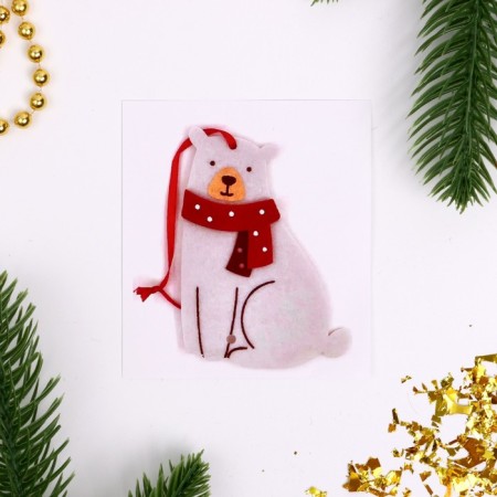 Set for creativity. Create a Christmas tree decoration from the felt "White Bear in a scarf"-2