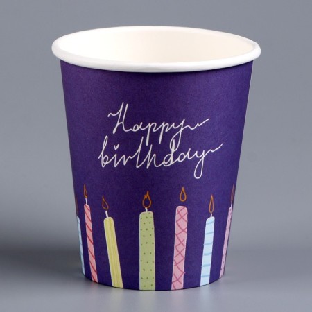 A one -time paper glass "Happy Birthday", candles, 250 ml-2