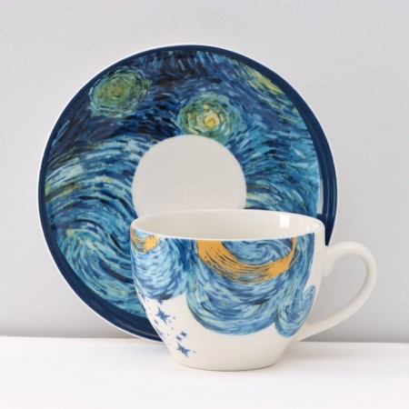 Service Porcelain Tea Dolyana "Star Night", 12 objects: 6 cups 250 ml, 6 saucer d = 15 cm-3